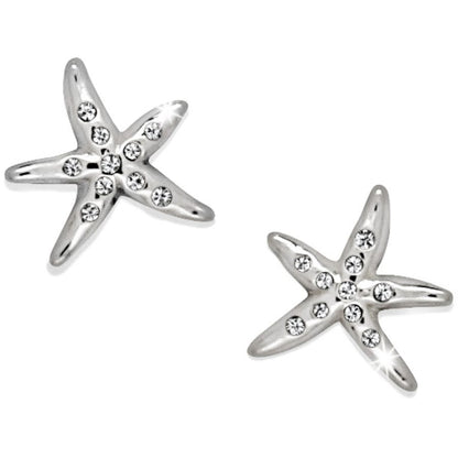 Brighton starfish stud earrings with silver-plated finish and scattered crystal accents on a white background