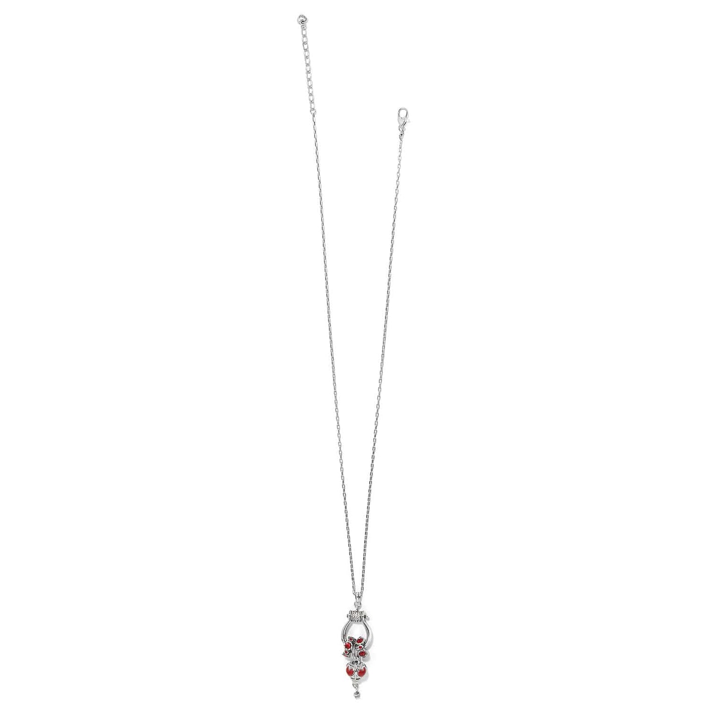 Brighton pendant necklace with silver-plated chain, red crystal accents, and adjustable clasp on a white background