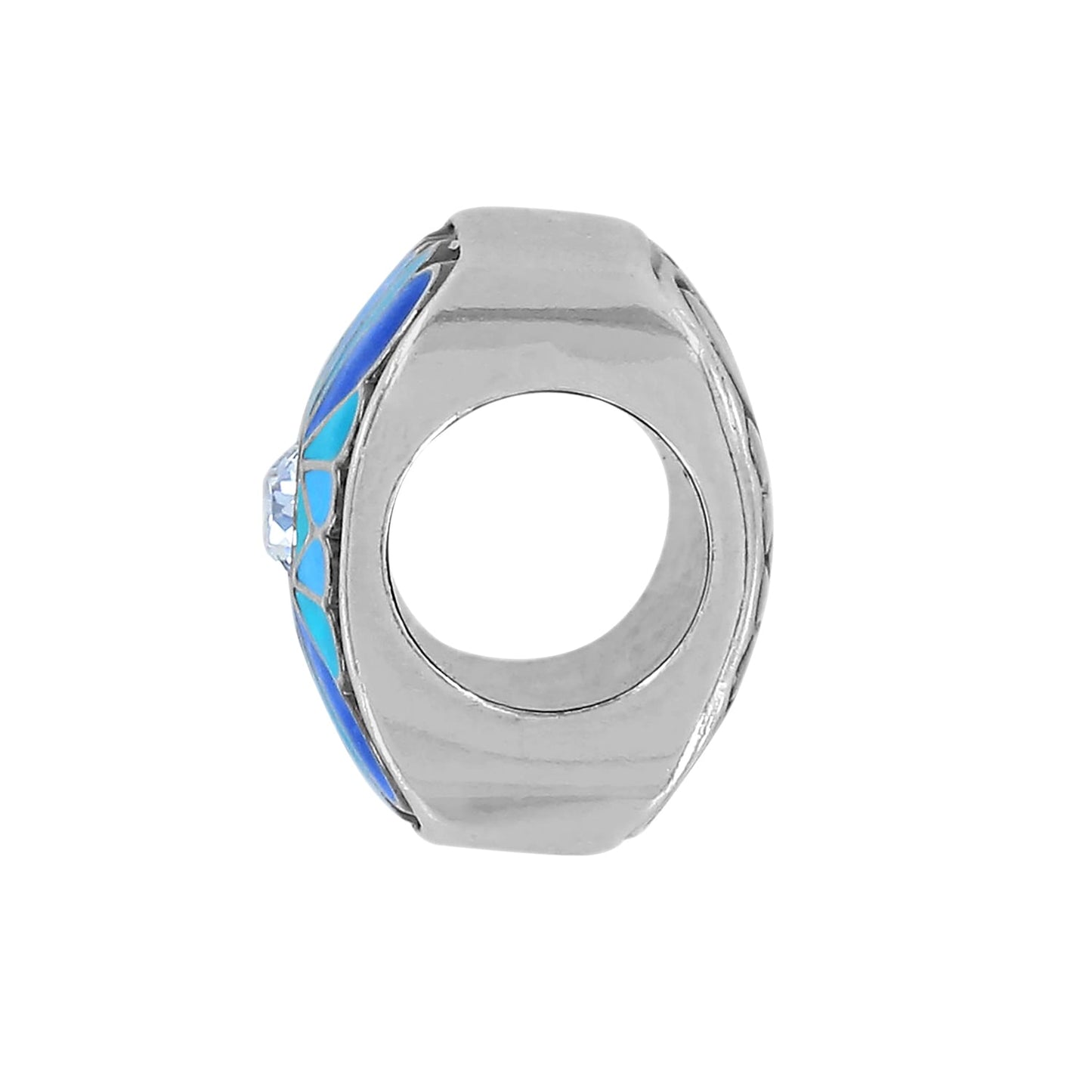 Brighton charm bead with silver-plated finish and blue enamel accents with crystal detail on a white background