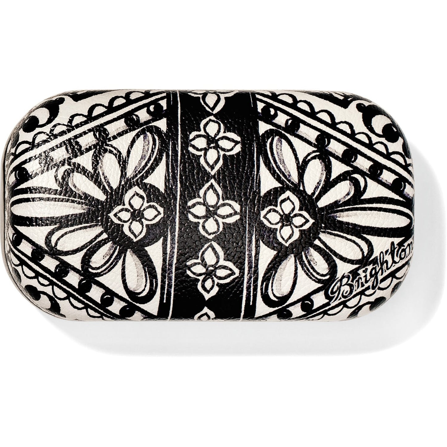 Brighton case with black and white floral and geometric print in a rounded rectangular shape on a white background