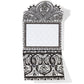 Brighton notepad with black and white ornate paisley and floral print and decorative arched top on a white background