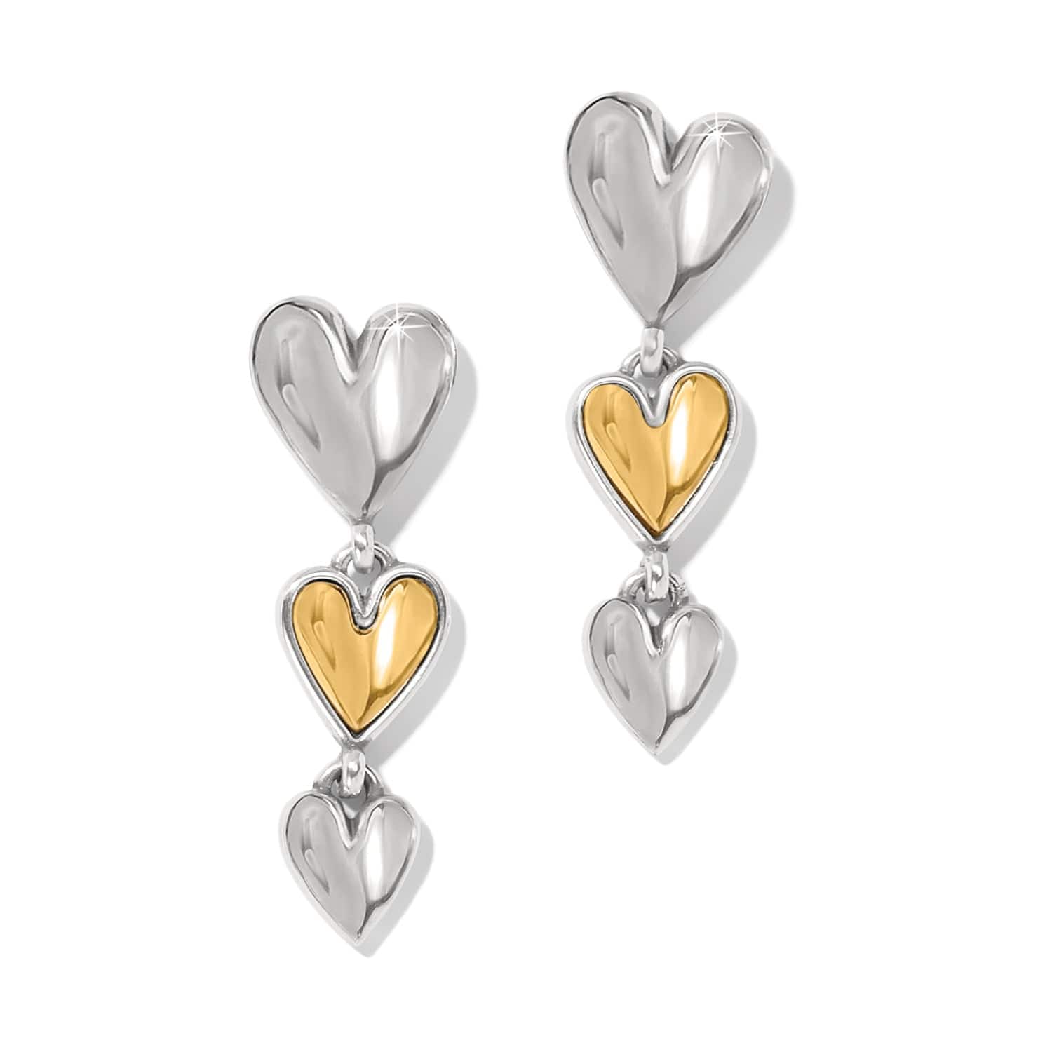 Cascade Heart Trio Post Drop Earrings silver-gold 1