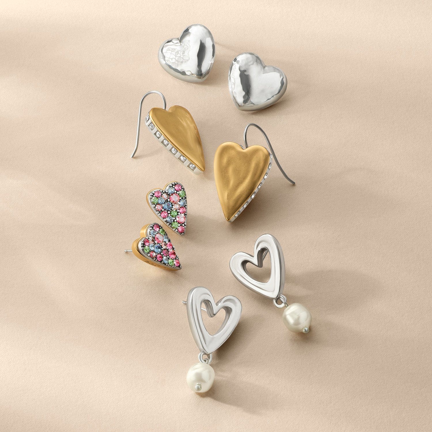 Cascade Open Heart Pearl Post Drop Earrings silver-pearl 3