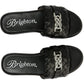Brighton black braided leather slide sandals with silver-tone interlocking knot ornament on a white background