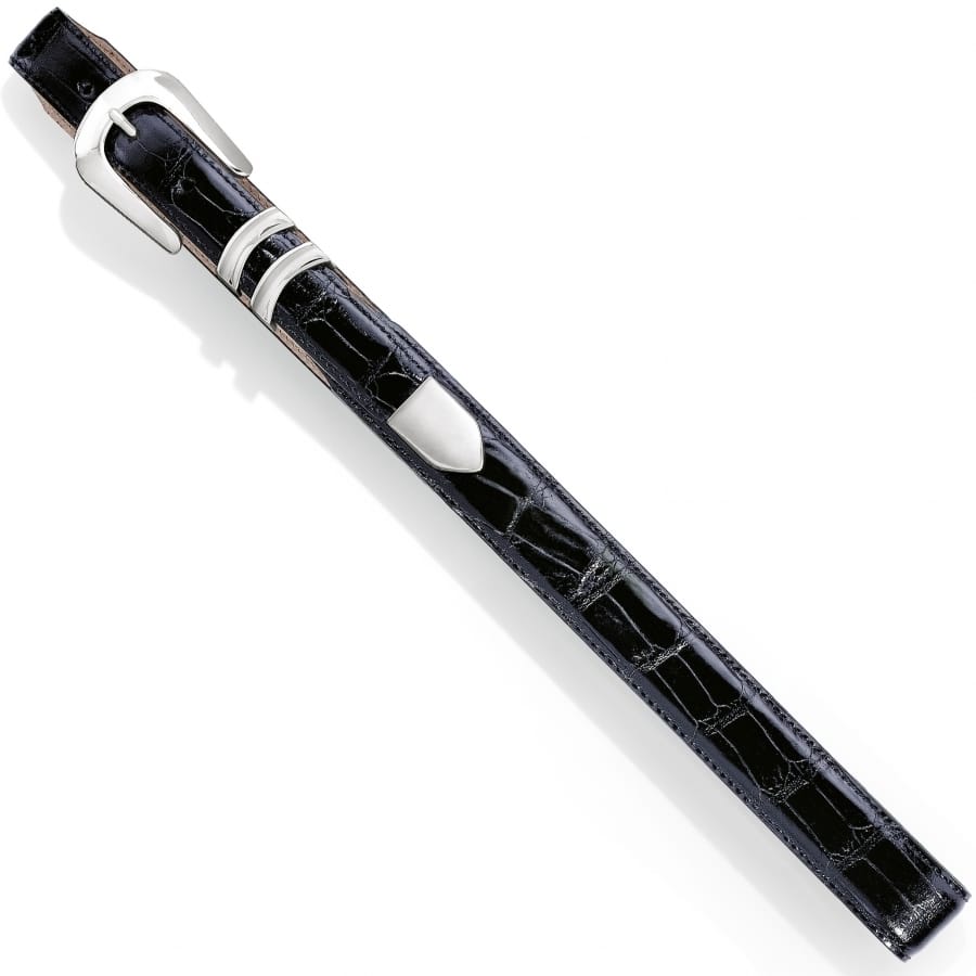 Brighton black croc-embossed leather case with silver-tone buckle closure and pointed tip accent on a white background
