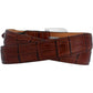 Brighton belt in brown crocodile-embossed leather with silver-tone buckle and contrast stitching on a white background