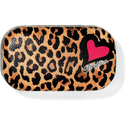 Brighton case with leopard print pattern and pink heart graphic featuring script logo on a white background