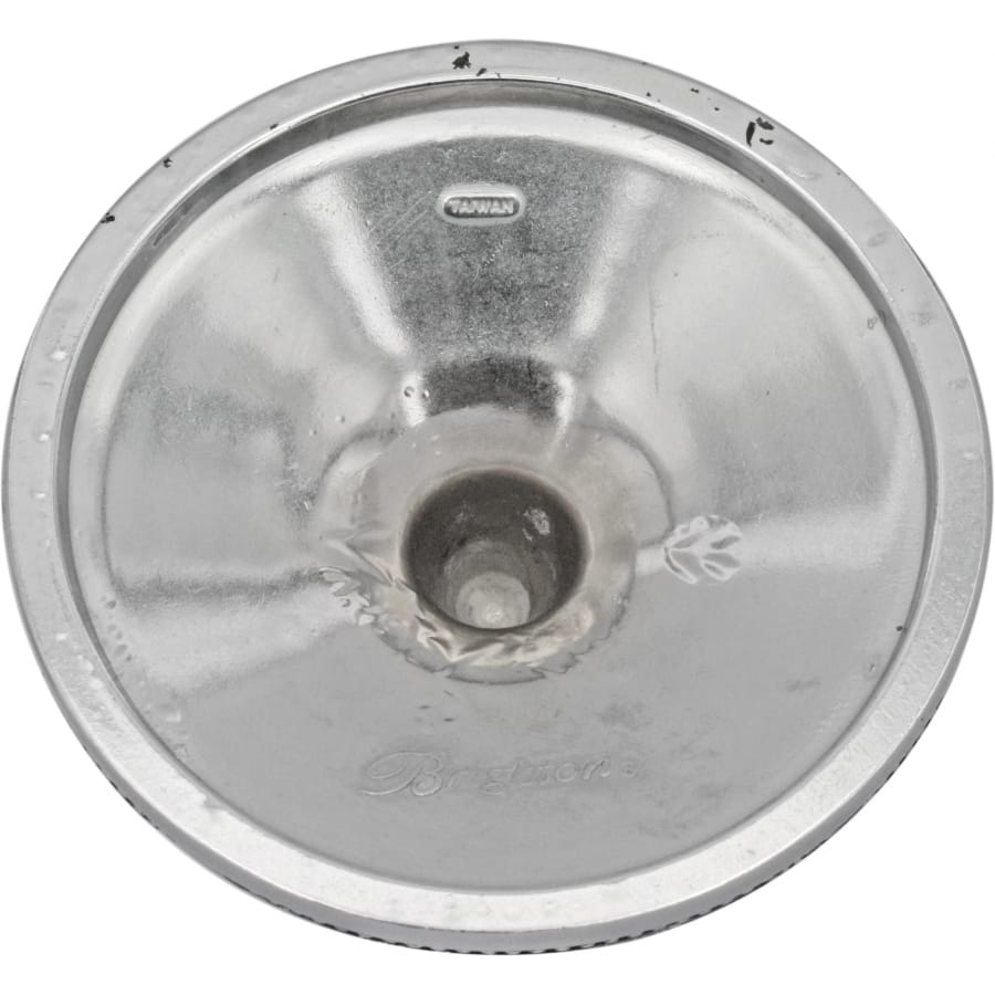 Brighton chrome-finish domed metal component shown from the back with center hole and embossed logo on a white background