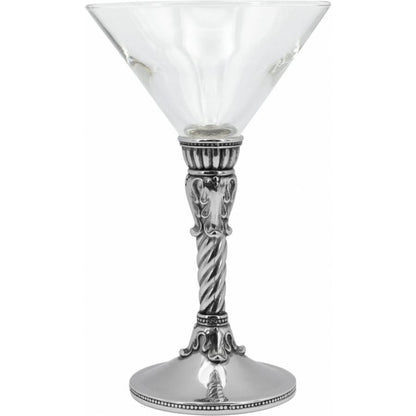 Brighton martini glass with ornate chrome stem featuring twisted column and scrollwork base on a white background