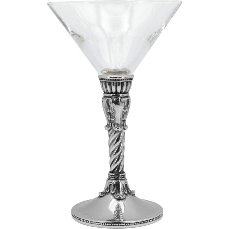 Brighton martini glass with ornate chrome stem featuring twisted column and scrollwork base on a white background