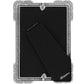 Brighton picture frame shown from the back with silver-plated ornate scroll border and black velvet easel stand on a white background