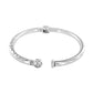 Brighton hinged cuff bracelet with silver-plated finish, scroll engraving, and decorative ball end on a white background
