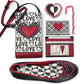 Brighton phone crossbody with LOVE print styled with heart accessories and a candy cane on white background