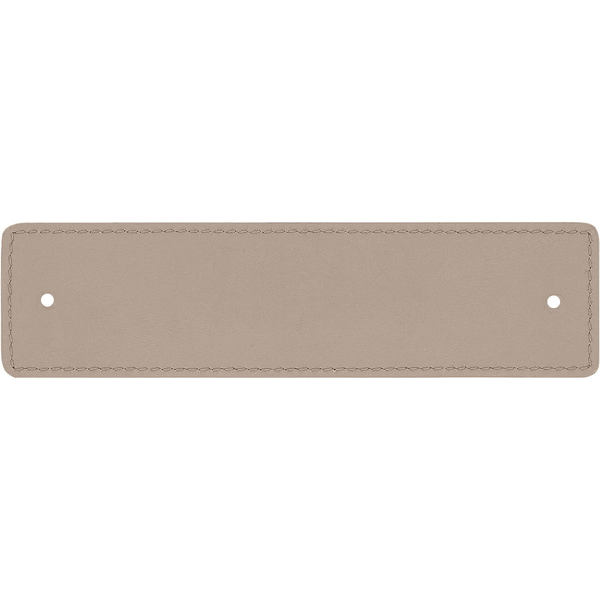 Brighton taupe leather rectangular strap with stitched border and two rivet holes at each end on a white background
