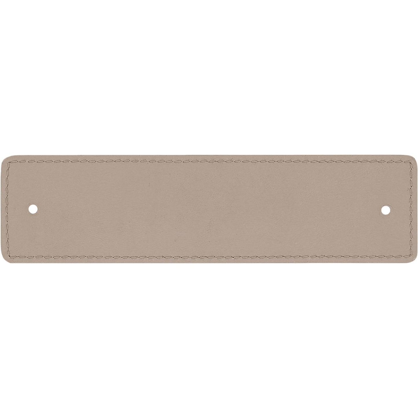 Brighton taupe leather rectangular strap with stitched border and two rivet holes at each end on a white background
