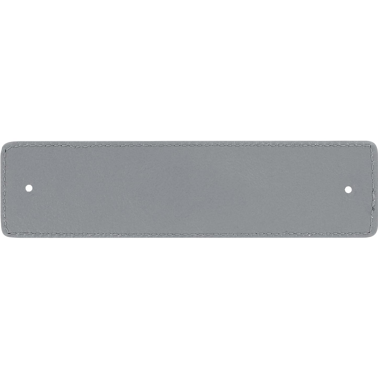 Brighton gray leather patch with stitched edge border and two small mounting holes on a white background