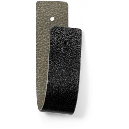 Brighton reversible leather belt strap in olive and black pebbled leather shown without buckle on a white background