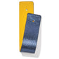 Brighton leather strap pieces in yellow and textured metallic blue with rivet detail on a white background