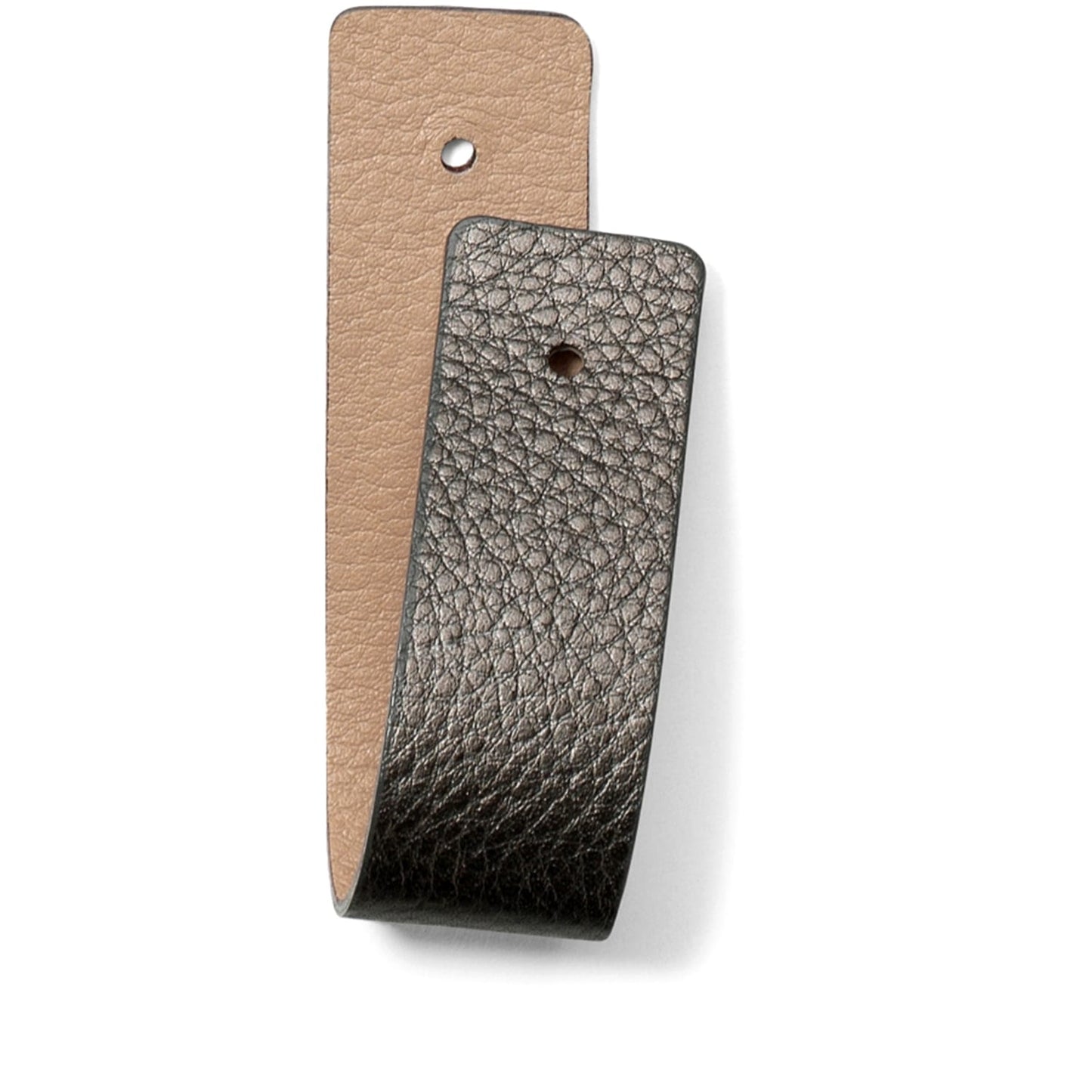 Brighton reversible leather belt strap showing black textured side and tan smooth interior side on a white background