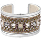 Brighton cuff bracelet with silver-tone frame, mixed beadwork, pearls, and crystal accents on a white background