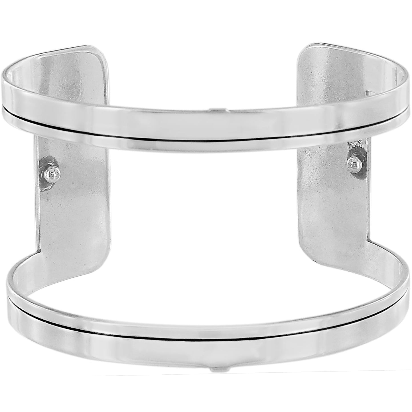 Brighton cuff bracelet base with silver-tone open frame design and screw-mounted side panels on a white background