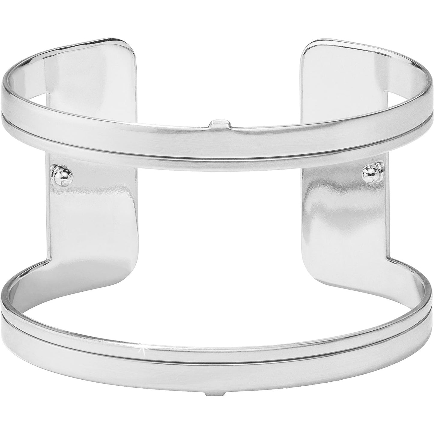 Brighton cuff bracelet with wide open-center design and polished silver-tone finish on a white background