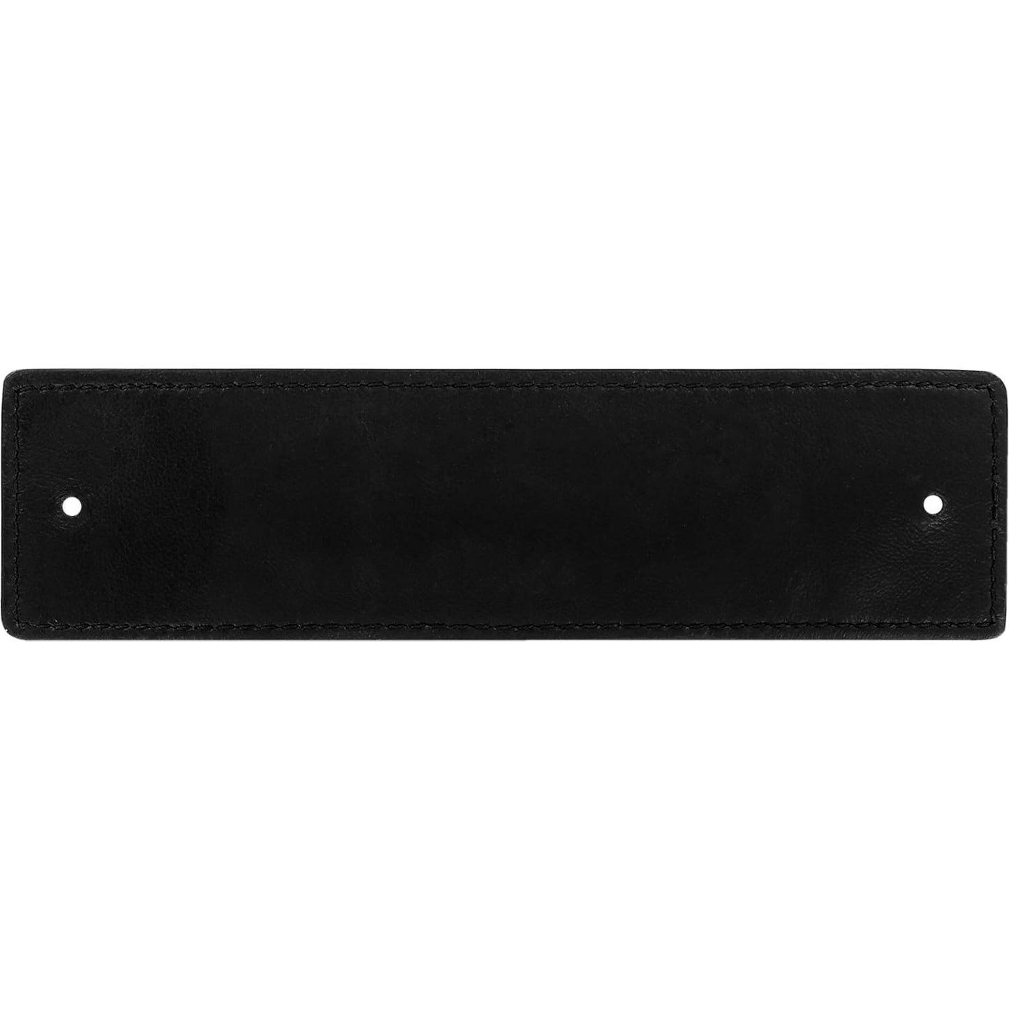 Brighton rectangular black leather panel with stitched edges and two small rivet holes on a white background