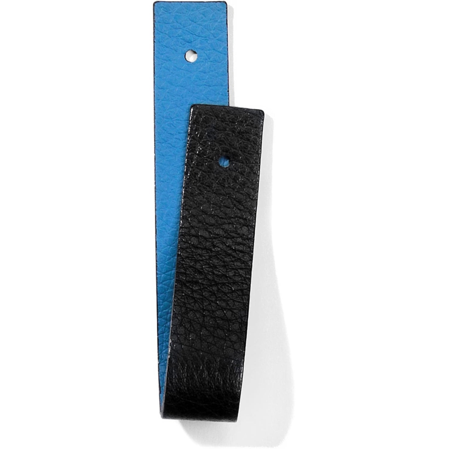 Brighton reversible leather strap in blue and black with pebbled texture and stud holes on a white background