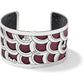 Brighton cuff bracelet with silver-plated scalloped overlay and purple leather insert on a white background