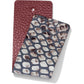 Brighton leather swatch samples in burgundy pebbled texture and gray snakeskin print with white scales on a white background