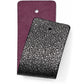 Brighton leather swatches showing purple pebbled texture and black beaded stingray-style texture on a white background
