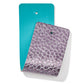 Brighton leather tag samples in turquoise and metallic purple snakeskin texture with punched holes on a white background