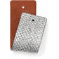 Brighton interchangeable leather straps in brown pebbled leather and silver snake-print finish on a white background