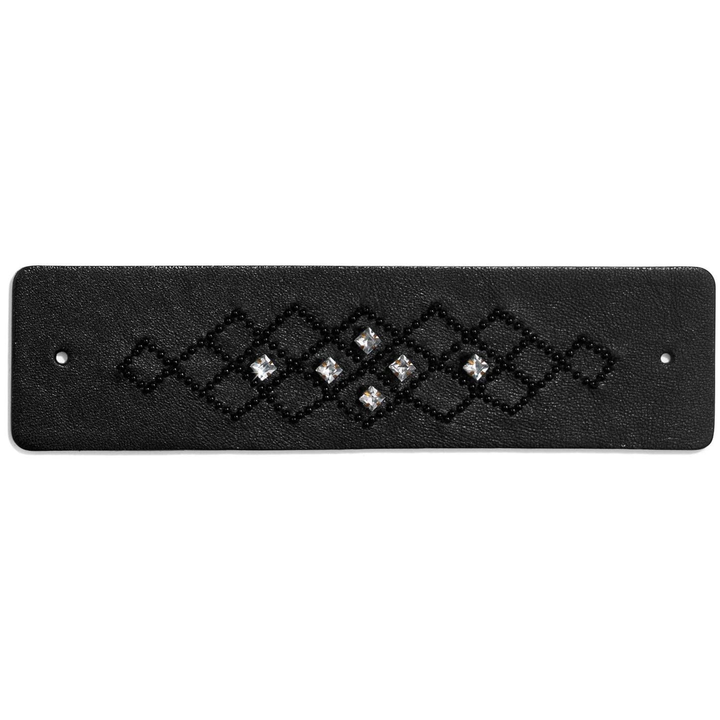 Brighton black leather bracelet strap with diamond-shaped black beadwork pattern and crystal accents on a white background