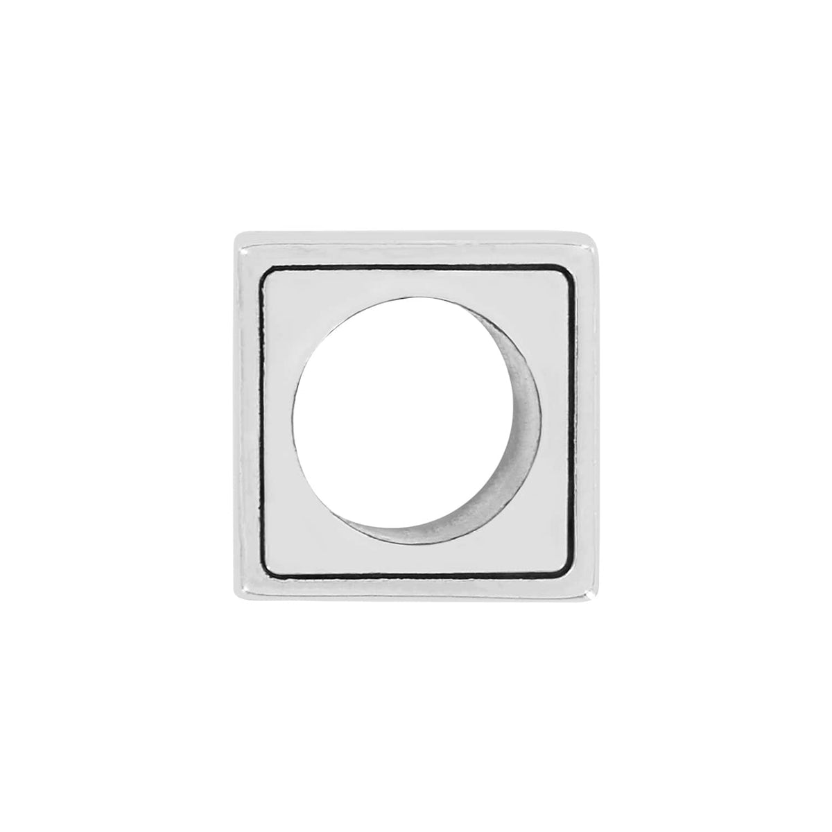 Brighton square silver-plated bead with circular center opening and polished finish on a white background