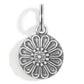 Brighton flower charm with silver-plated round medallion featuring layered petal design and beaded center on a white background