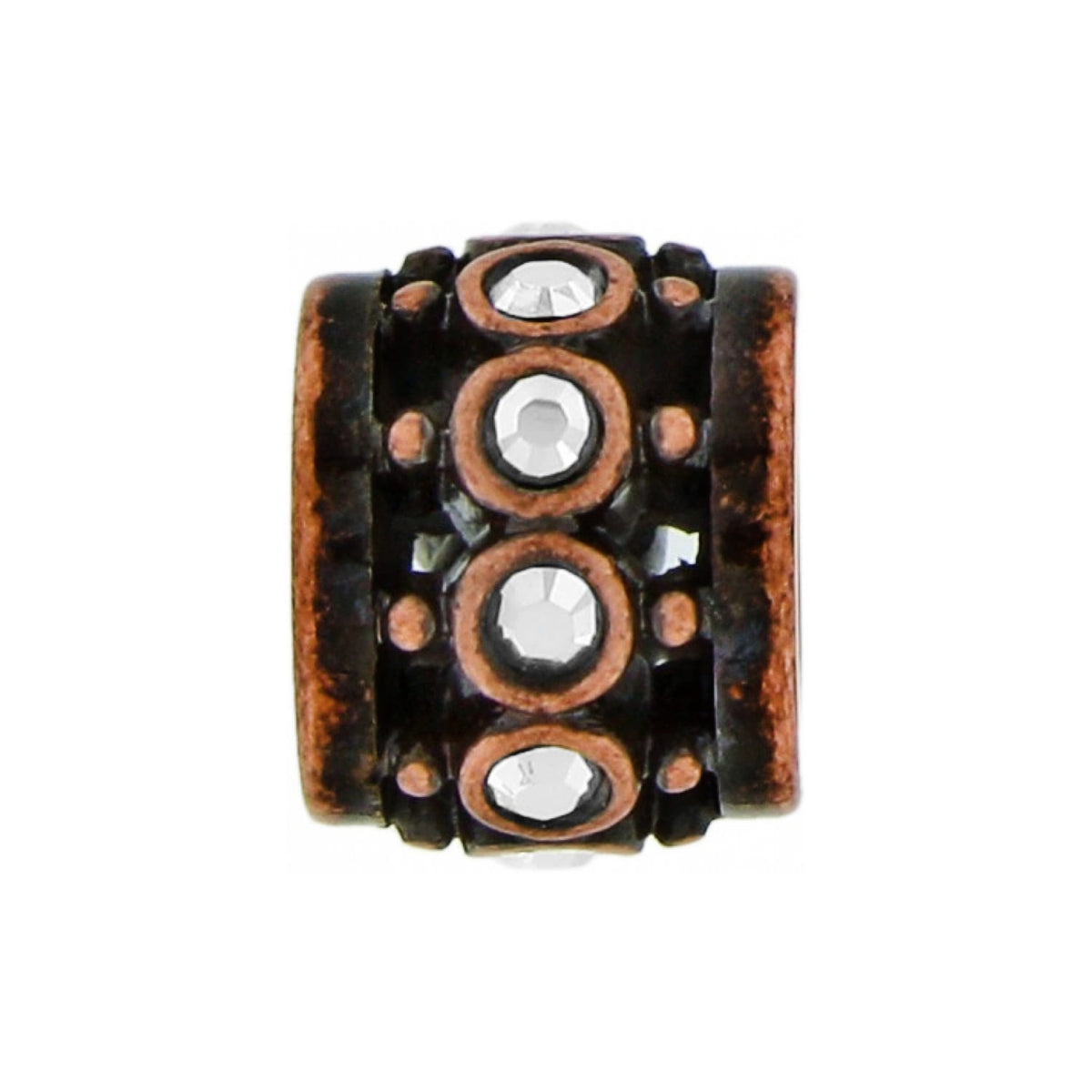 Brighton bead charm with copper-tone finish and row of round crystal accents around the band on a white background
