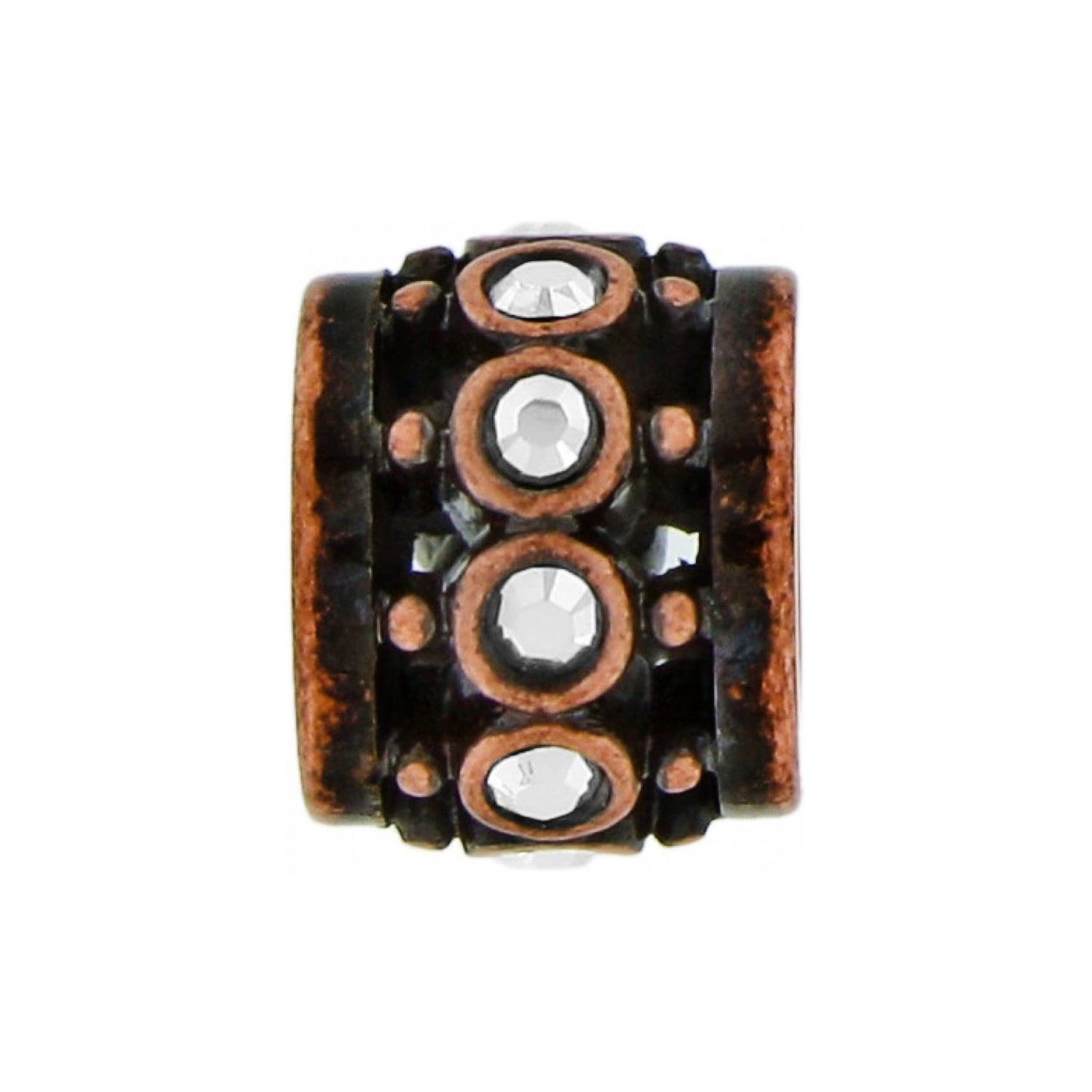 Brighton bead charm with copper-tone finish and row of round crystal accents around the band on a white background