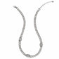 Brighton silver-plated curb chain necklace with three crystal heart stations and adjustable clasp on a white background