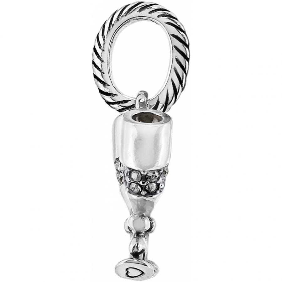 Brighton champagne glass charm with two-tone finish, crystal accents, and textured ring bail on a white background