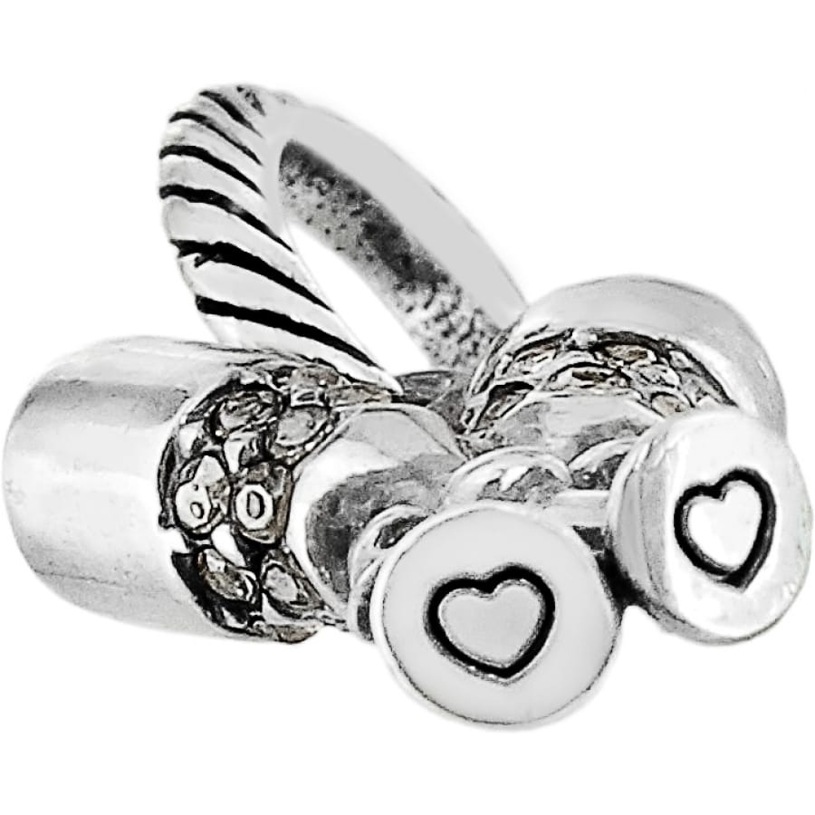 Brighton two-tone charm with textured band, engraved heart medallions, and polished accents on a white background