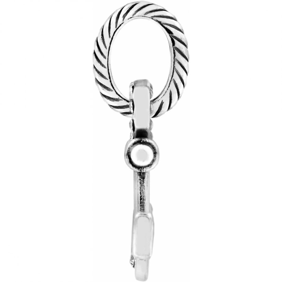 Brighton silver-plated charm with twisted rope-textured oval ring and dangling accent shown on a white background