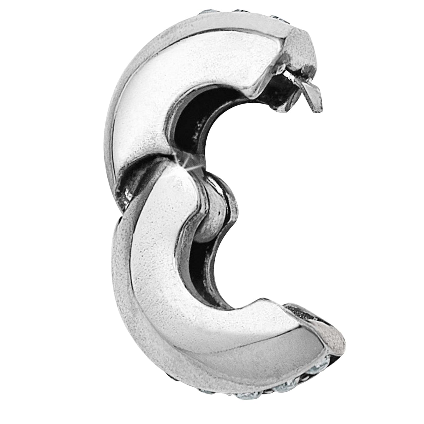 Brighton silver-plated hoop earring with polished finish and crystal accents shown from side angle on a white background