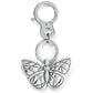 Brighton keychain with silver-plated butterfly charm, enamel detailing, split ring, and lobster clasp on a white background