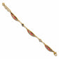 Brighton gold-plated bracelet with three colorful enamel oval stations and blue and clear crystal accents on a white background