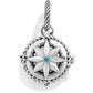 Brighton compass rose charm pendant with silver-plated rope frame and blue crystal center on a white background