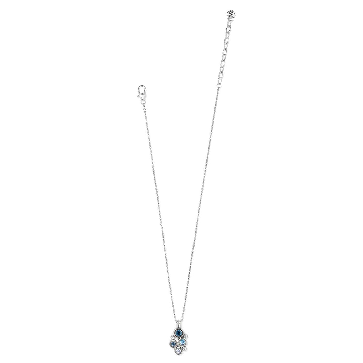 Brighton pendant necklace with blue crystal cluster and silver-plated chain with lobster clasp on a white background
