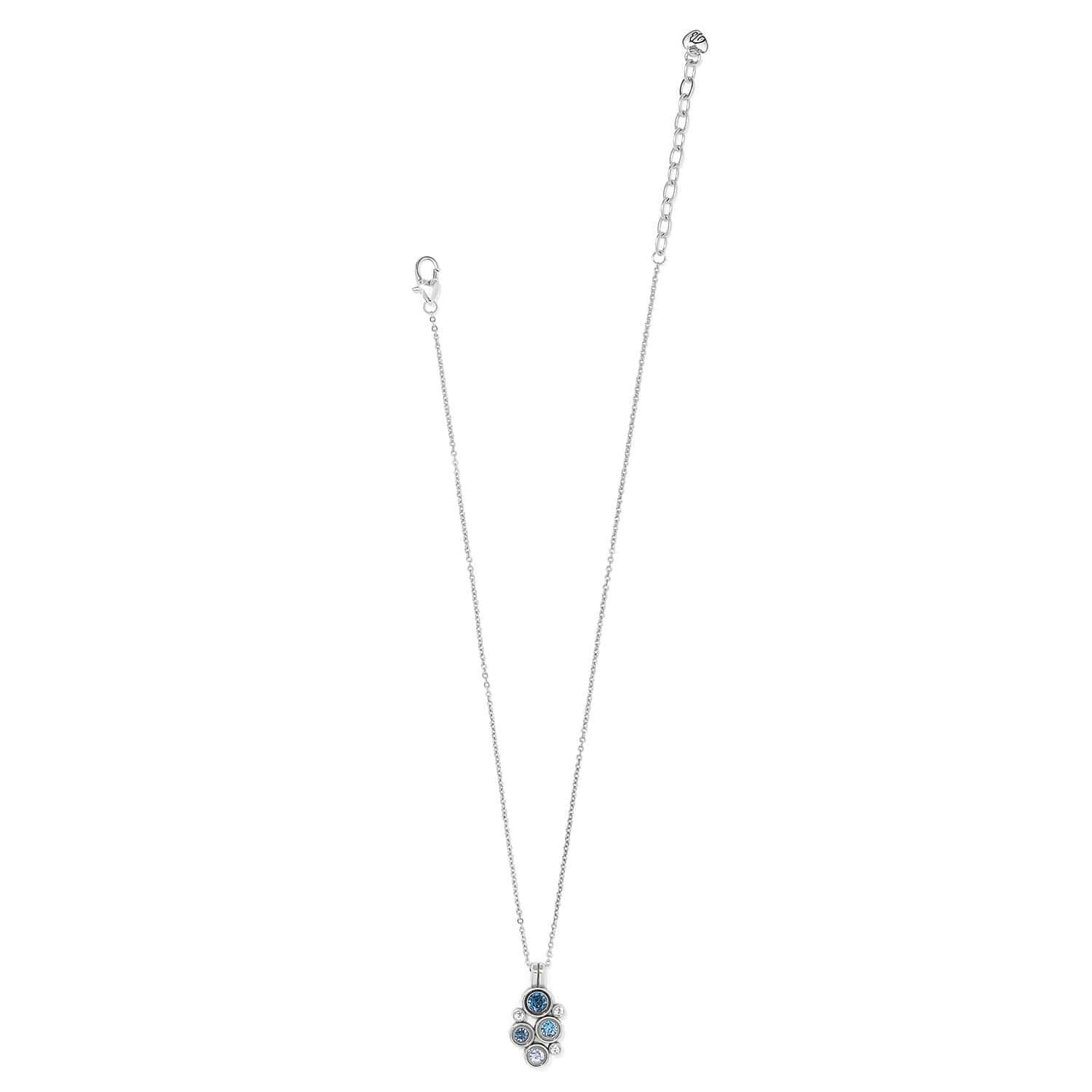 Brighton pendant necklace with blue crystal cluster and silver-plated chain with lobster clasp on a white background