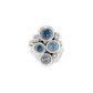 Brighton ring with silver-plated bezels and clustered blue and clear crystals in varied sizes on a white background