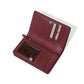 Brighton burgundy leather wallet shown open with card slots, ID window, and zippered coin pocket on a white background